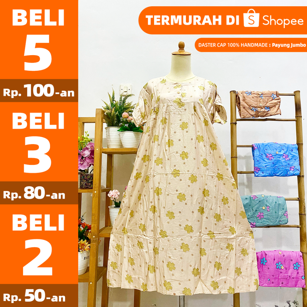 Daster Murah Model Payung JUMBO Rayon Katun 100% Handmade Motif Cap Langsung Konveksi Bs Pilih Warna