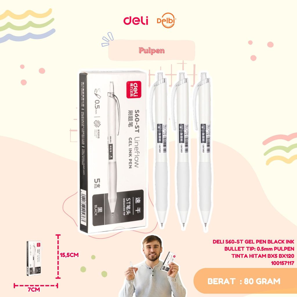 

DELI S60-ST GEL PEN BLACK INK BULLET TIP: 0.5mm PULPEN TINTA HITAM