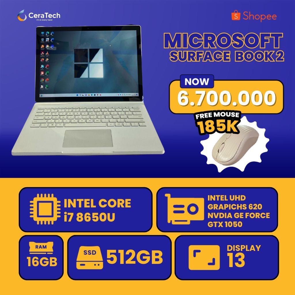 Laptop Microsoft Surface Book 2 - Intel core i7 - HARGA TERMURAH - Microsoft Surface Book 2 i7 gen 8