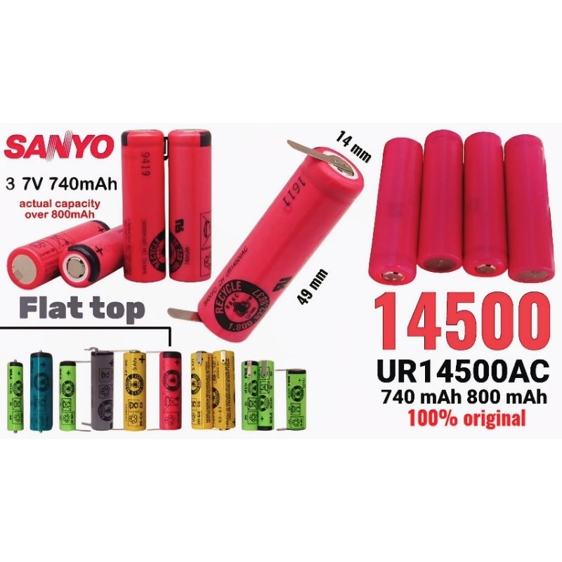 Battery AA Li-Ion 14500 Flat Top 3.6 V 750 mAh Real Photos Not Lies