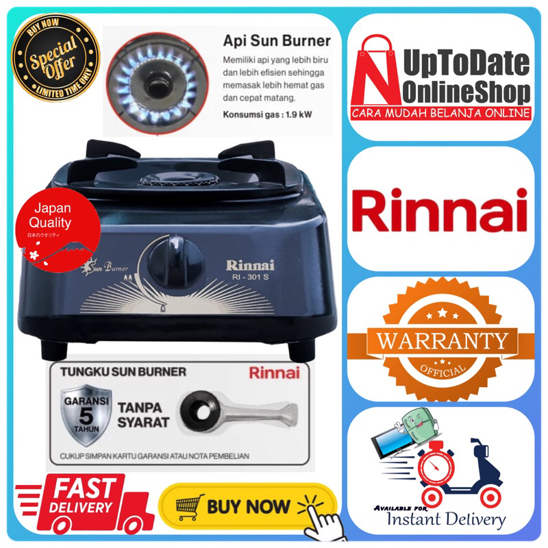 KOMPOR GAS RINNAI RI-301S RI301S 301S 1 TUNGKU CERAMIC SUN BURNER ECONOMIC SERIES RINNAI KOMPOR GAS