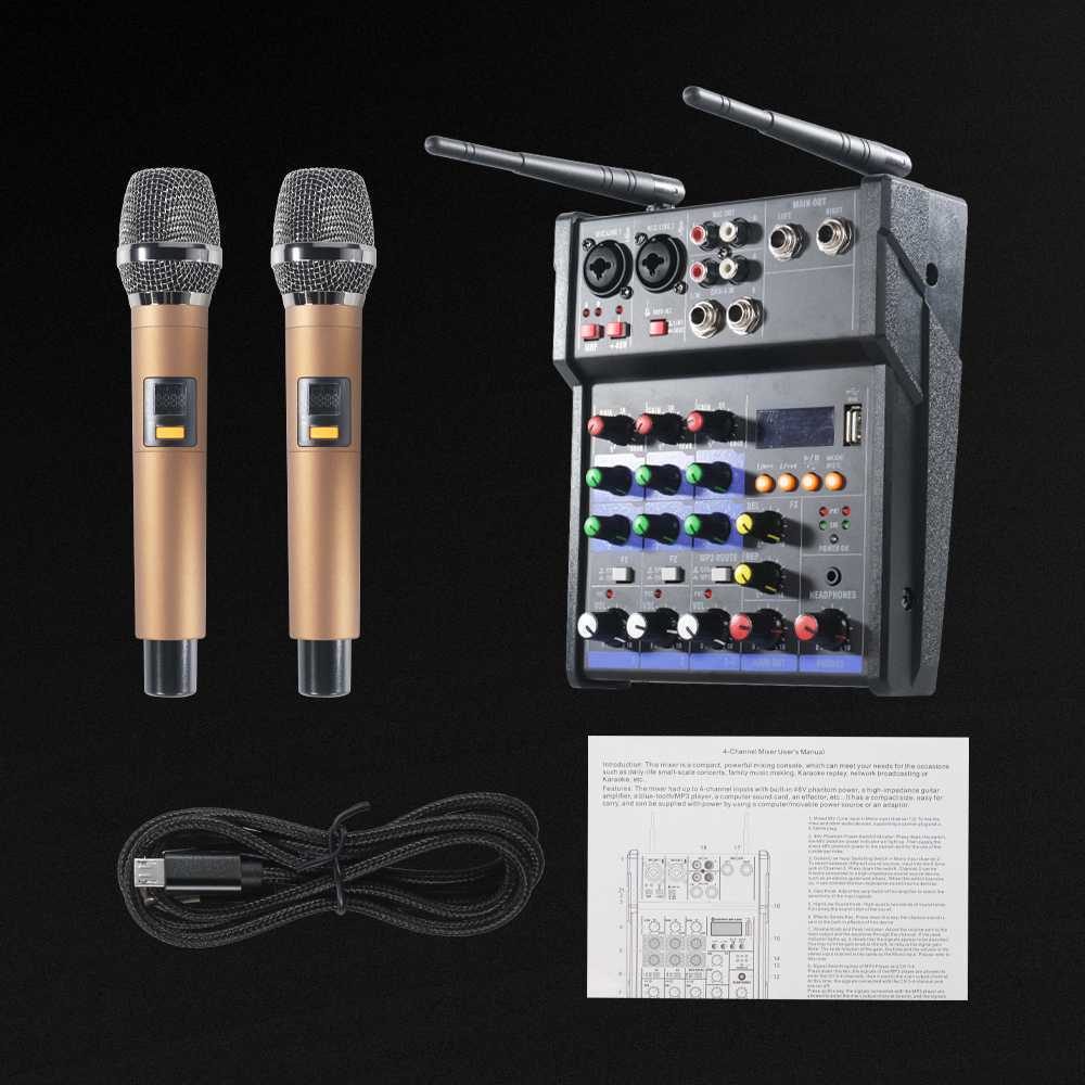 Audio Console Karaoke DJ KTV Mixer 4 Channel with 2 Microphone