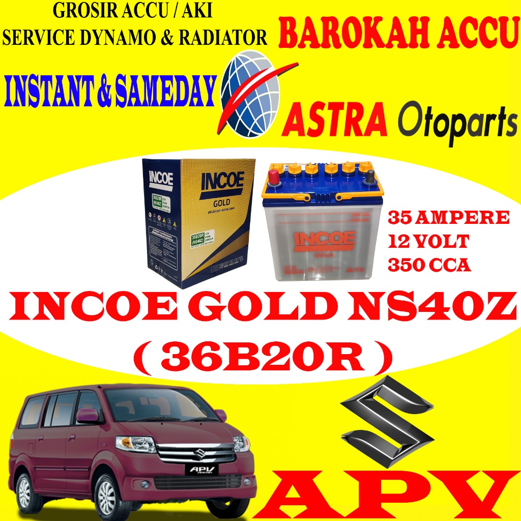 AKI MOBIL SUZUKI APV INCOE GOLD NS40Z / 36B20R , 35 AH ASTRA OTOPARTS