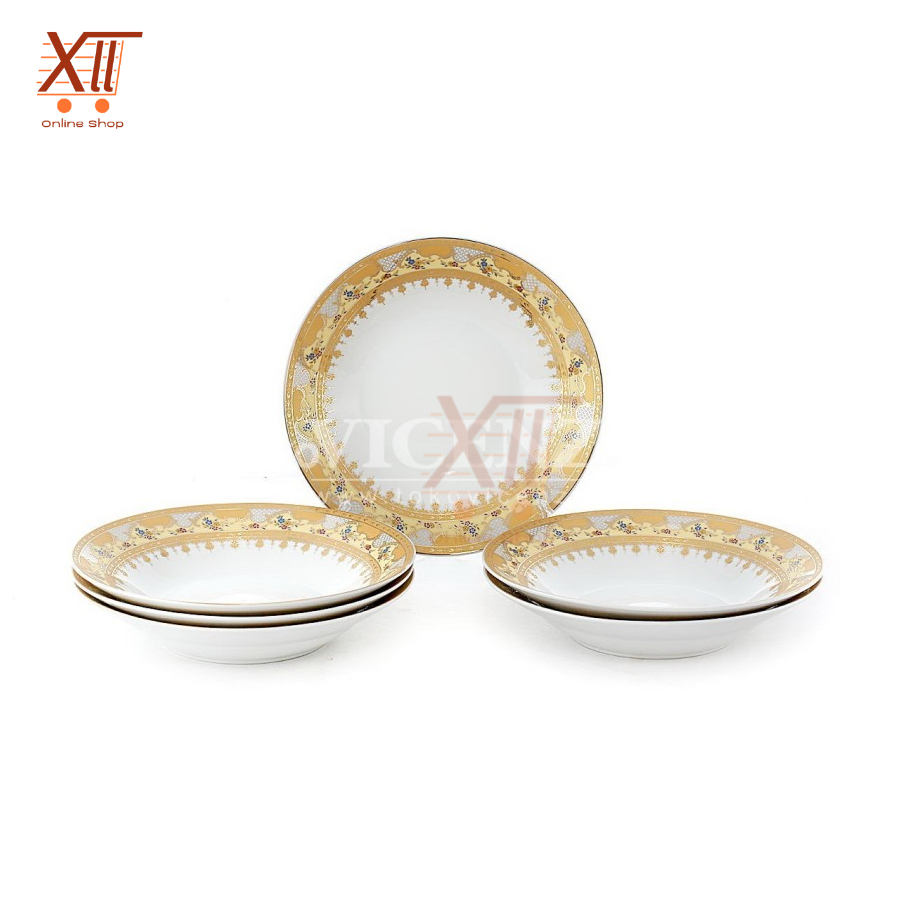VICENZA B~179 GOLD TOUCH FOOD PLATE SET 6 PCS Piring Makan Keramik