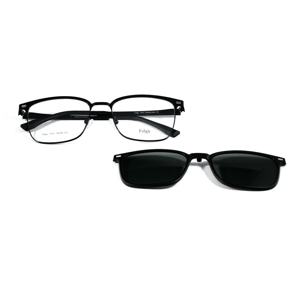 Frame EDGY ; 4015 (WITH CLIP ON) ; C3 (BLACK/GREEN LENS-PZ) - 54