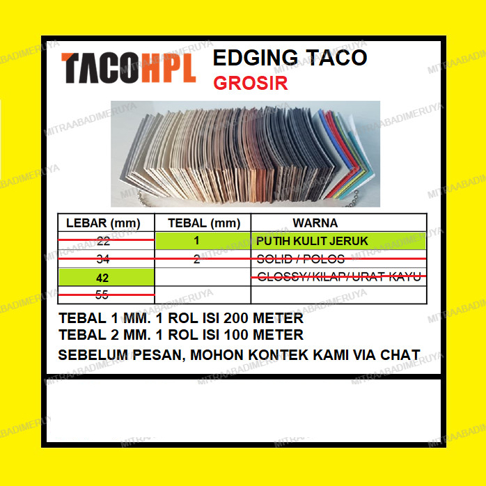 GROSIR Edging TACO HPL 42/1 mm Putih Kulit Jeruk