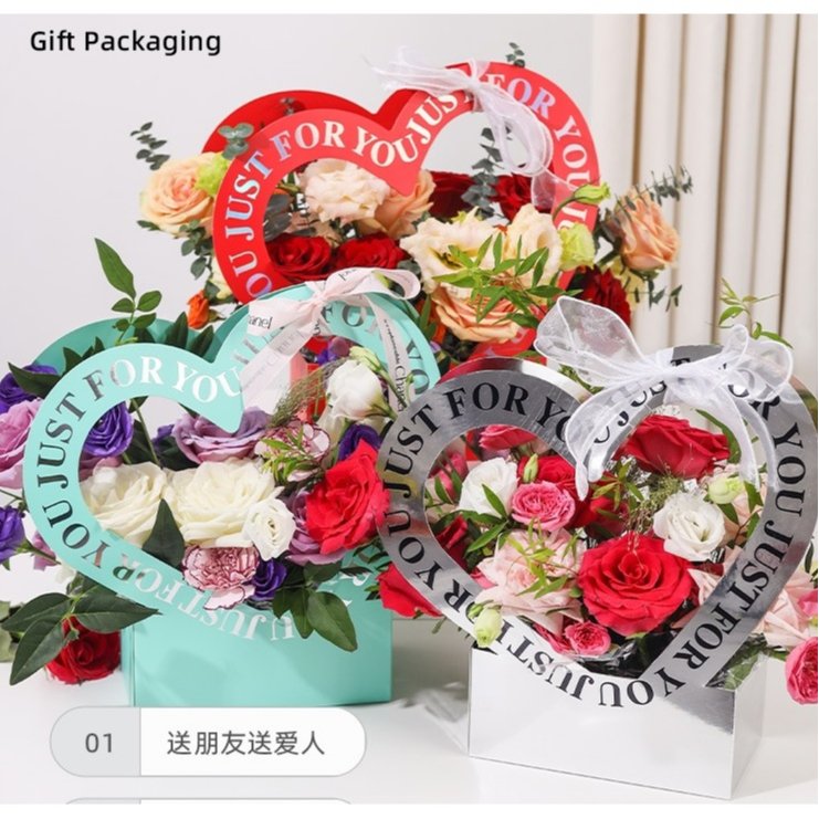 

Kotak Box Flower Motif Love + Tulisan Just For You untuk rangkaian buket bunga.
