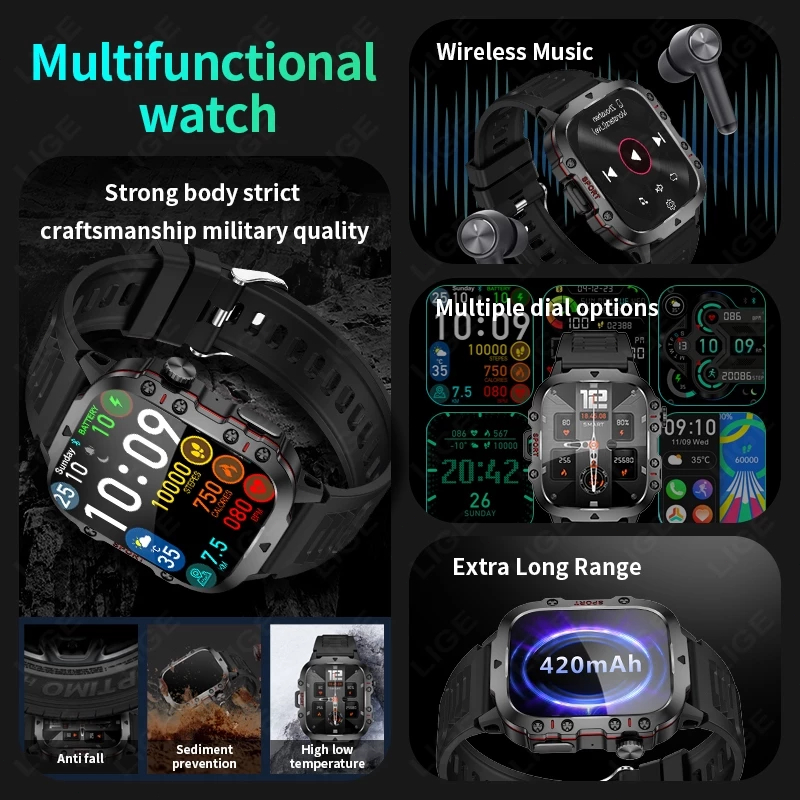 New [Cod]Lige Jam Tangan Pintar Olahraga Tahan Air Panggilan Bluetooth Pria 420Mah Pemantauan