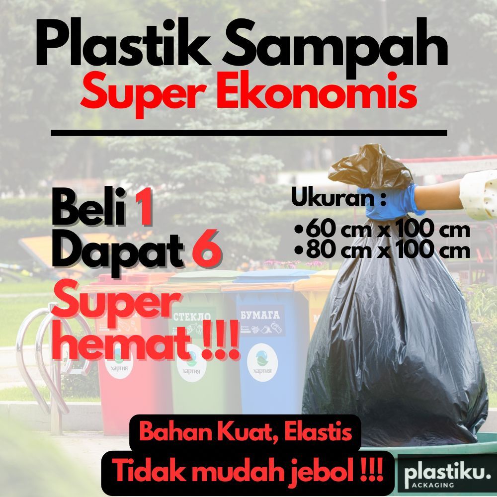 Plastik Sampah SUPER HEMAT Isi 6 Pack Termurah | Kantong Plastik Sampah Hitam Kemasan Ekonomis | Pla