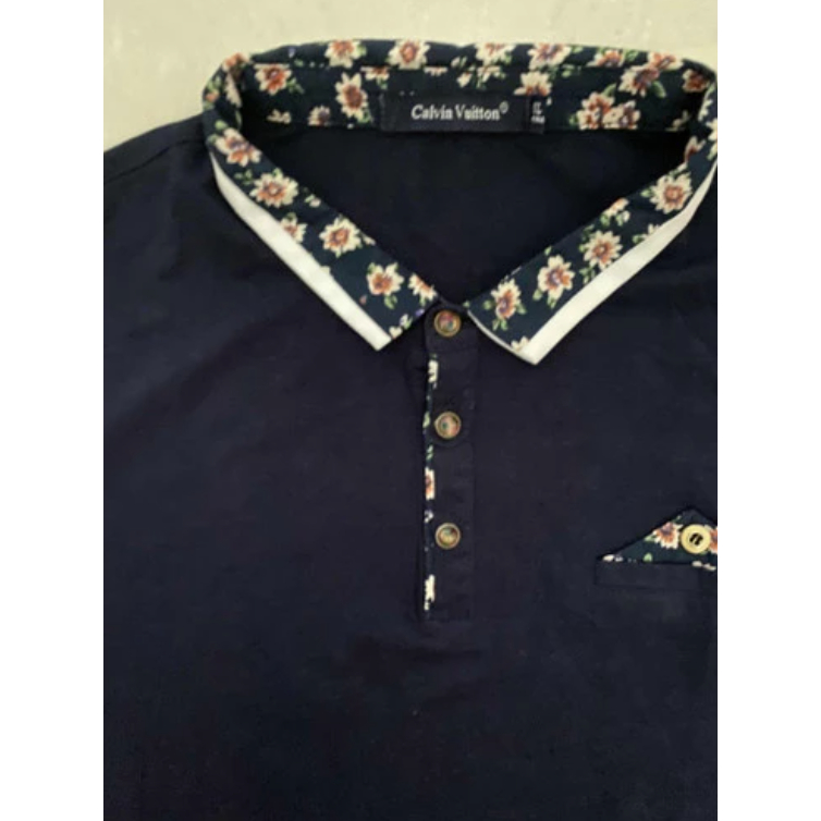 HEM POLO KEMEJA KALVIN BIRU DONGKER LENGAN PENDEK KERAH MOTIF BUNGA M BERKERAH LENGAN PENDEK BIRU DO