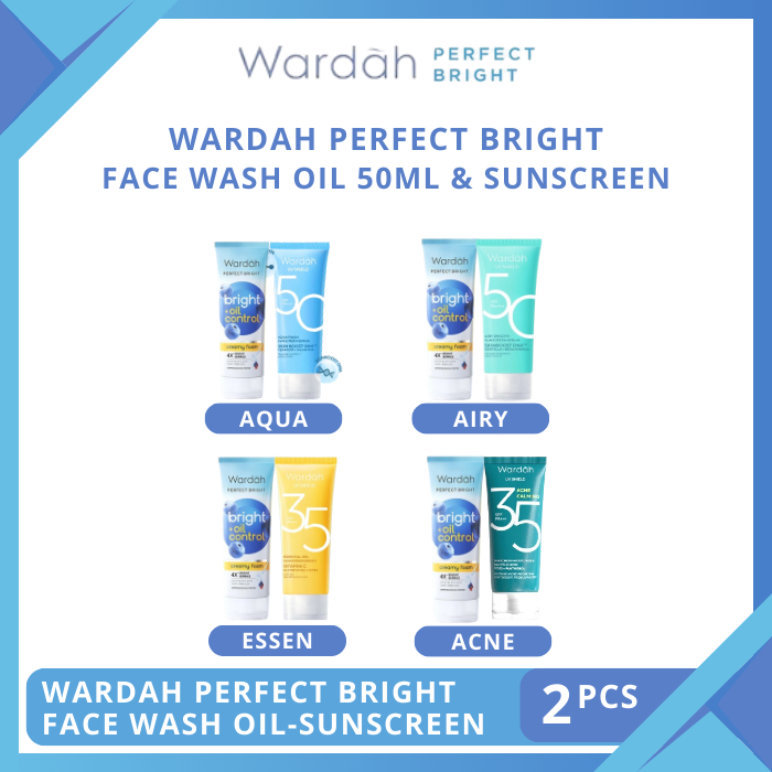 Wardah Perfect Bright Paket 2pcs Creamy Foam Bright + Oil Control 50ml, UV Shield Sunscreen Moisturi