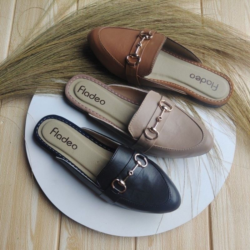 FLADEO Sepatu Sandal Flatshoes wanita//Sendal Slop cewek mules 37-40//sepatu flat Elegan empuk Anti 