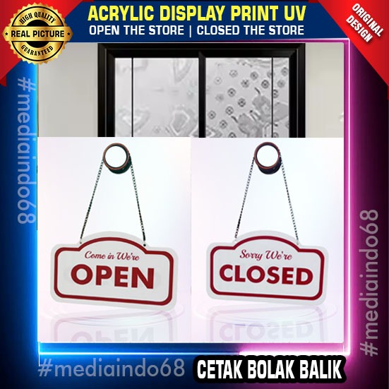 

Acrylic Display OPEN-CLOSED PRINT UV (20x13cm) Bisa Pesan Design Sendiri