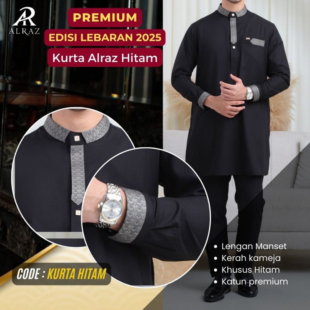 Alraz Kurta Pakistan Kurta Alraz Hitam lengan panjang Rafisqy