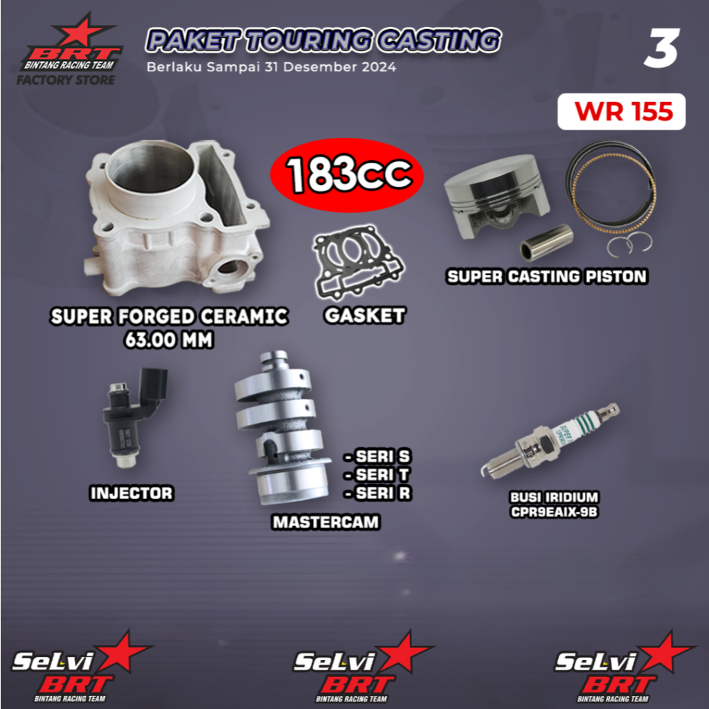 PAKET TOURING BOREUP BLOK CERAMIC SET PISTON NOKEN AS MASTER CAM INJECTOR BUSI IRIDIUM WR155 BRT