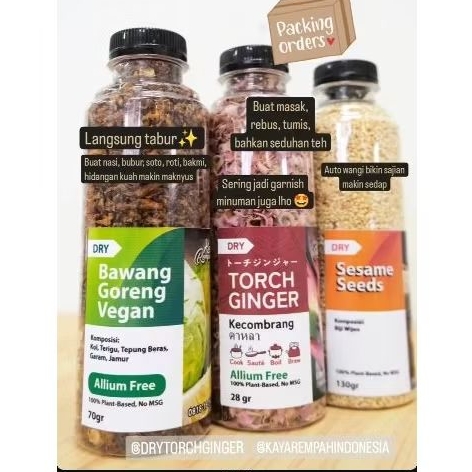 

Paket Bumbu Masak, Kol Goreng, Kecombrang Kering, Biji Wijen Sangrai, 100% Organik Natural Vegan Vegetarian Friendly Allium Free