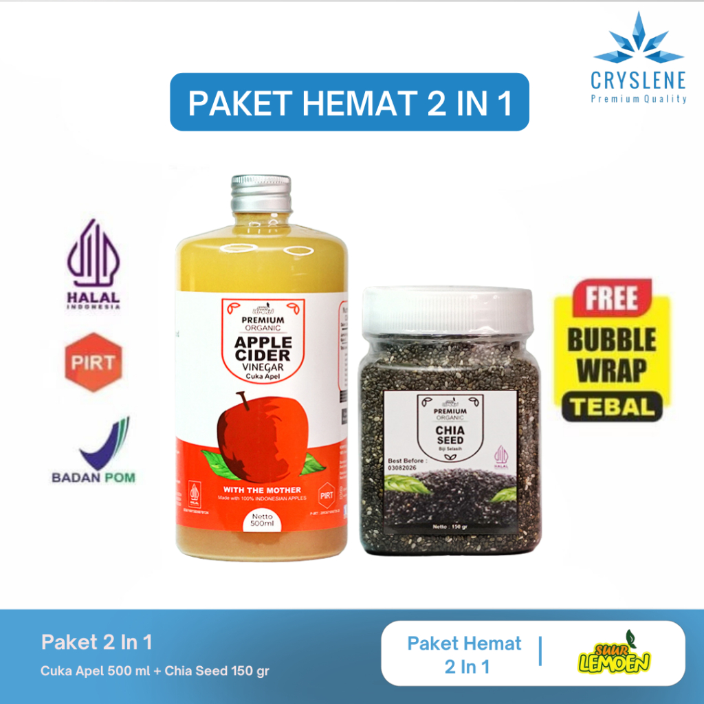

Paket Hemat Cuka Apel 500ml Chia Seed 150gr Suur Lemoen By CRYSLENE