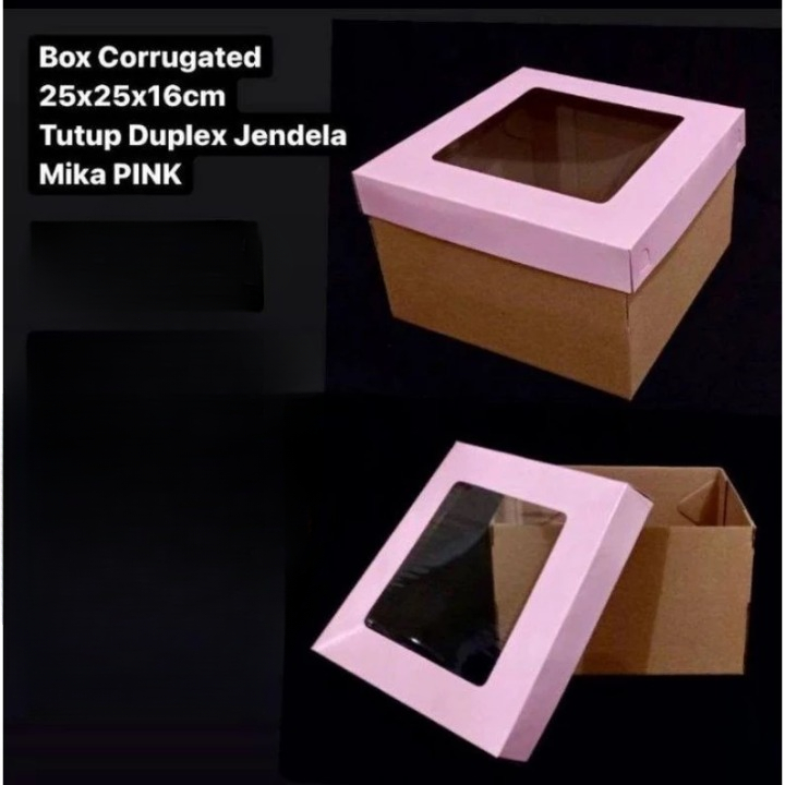 

Box Corrugated Tutup Duplex Dus Hampers Pink Muda Jendela Mika 25x25x16cm