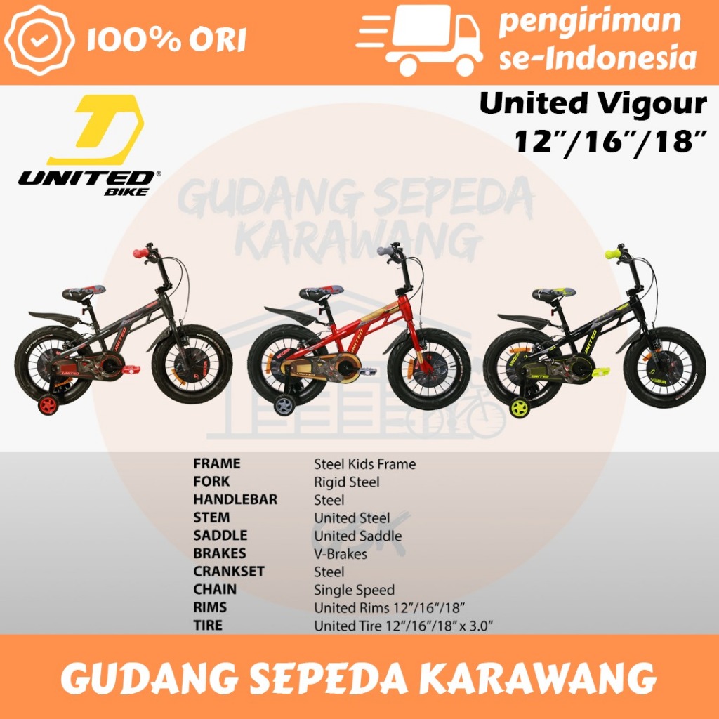 SEPEDA ANAK LAKI LAKI UNITED VIGOUR 12 16 18 INCH