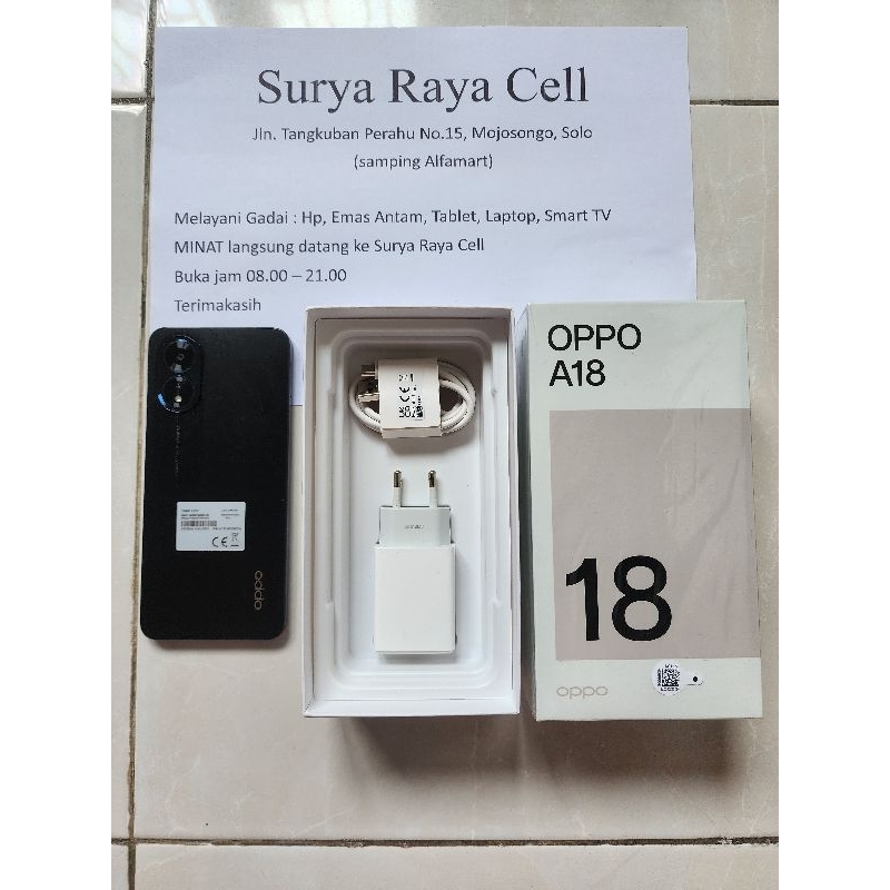 OPPO A18 ram 8/128Gb Lengkap Mulus 100% like New FullSet ORI berGaransi resmi 1Thn. GRATIS ONGKIR.