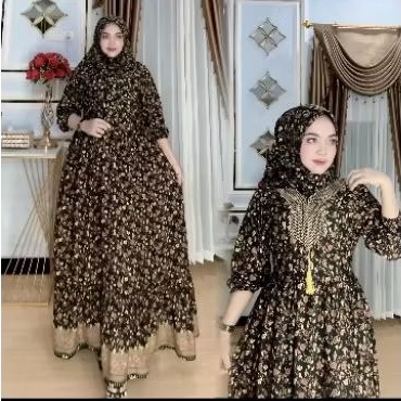 GAMIS DRESS RINA HINDI SET HIJAB MOTIF BUNGA VIRALL