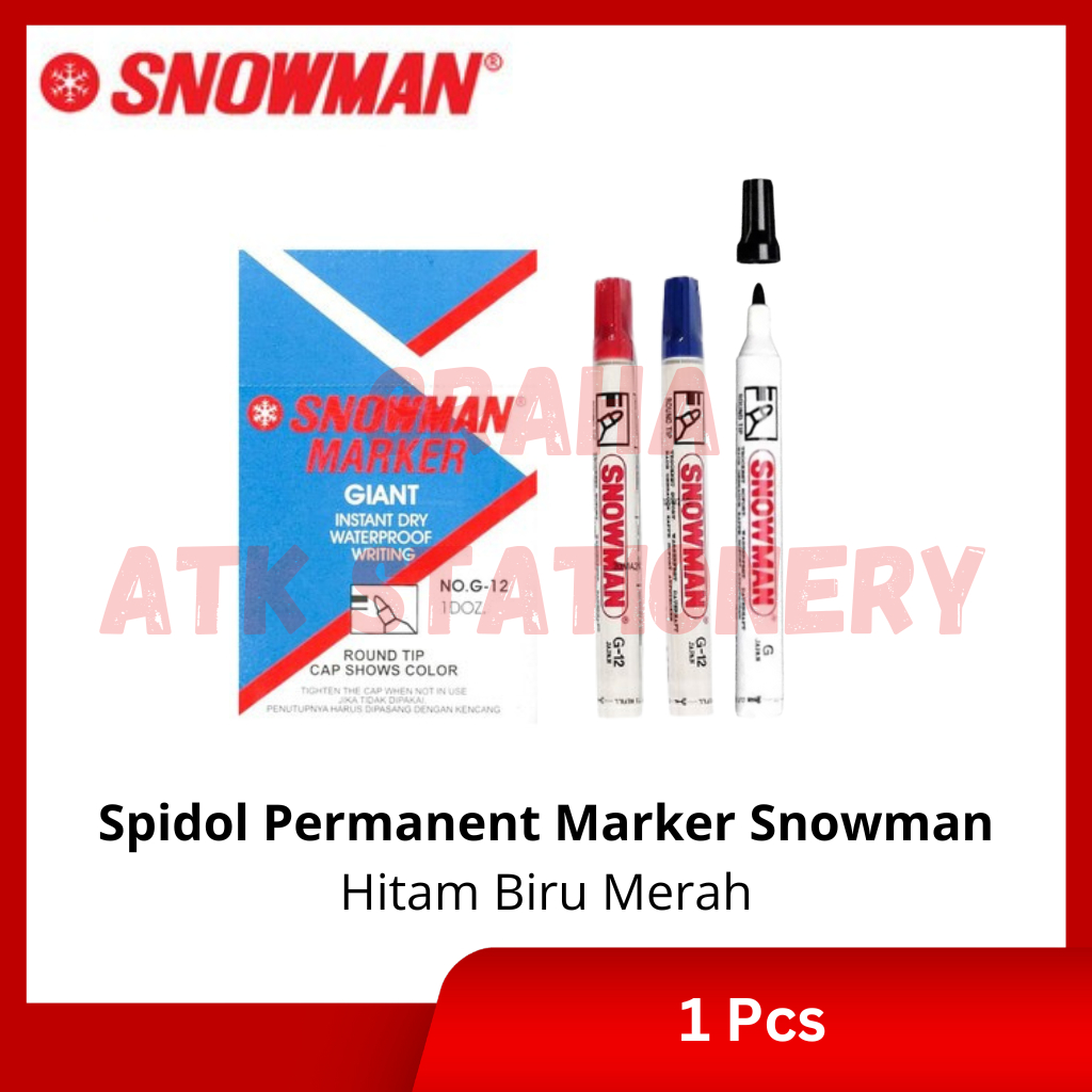 

[1 Pcs] Spidol Permanent Marker Snowman (Hitam, Biru, Merah)