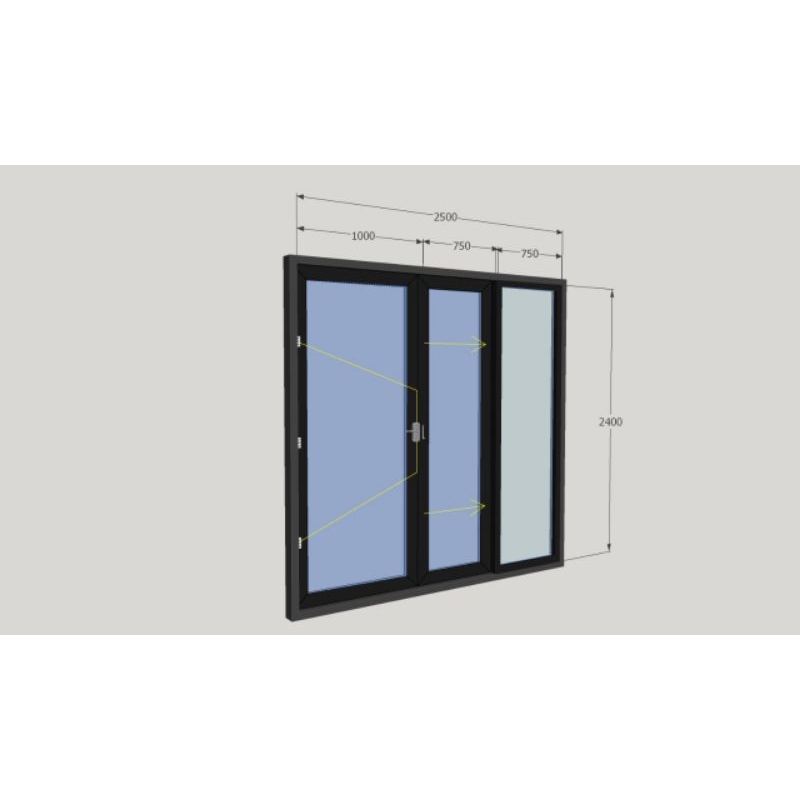 pintu sliding dan kaca mati kusen 4" warna hitam kaca 5mm bening  ukuran T 240 L250