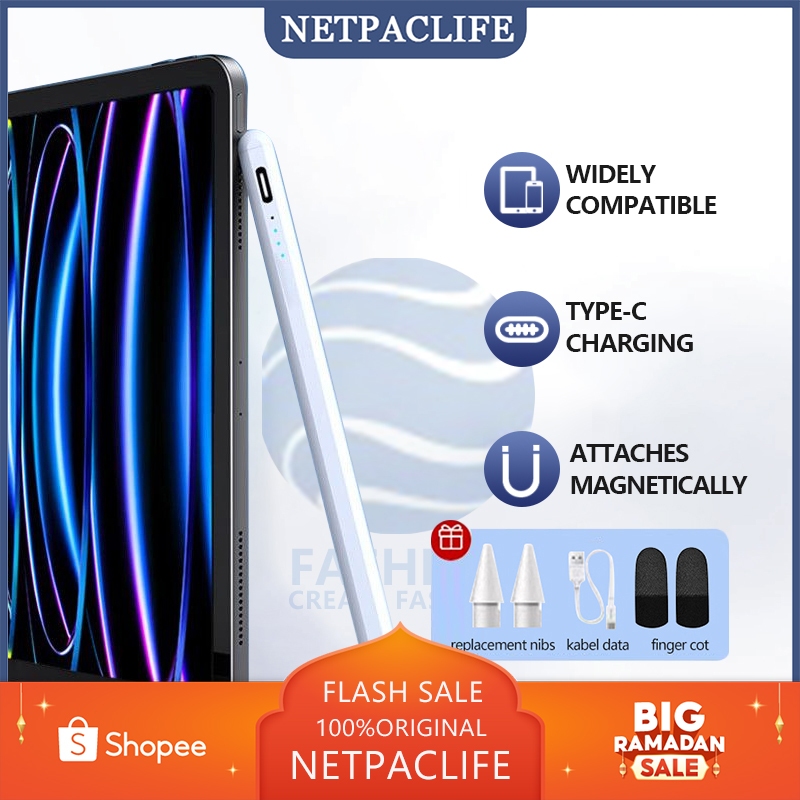 NETPACLIFE Stylus Pen Universal Capacitive for Android/IOS/Windows Tiga Lampu Indikator Tablet/HP