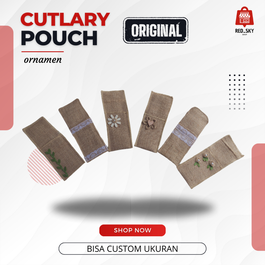 SOUVENIR WEDDING SOUVENIR TEMPAT SENDOK GARPU CUTLERIS SET POUCH JUTE