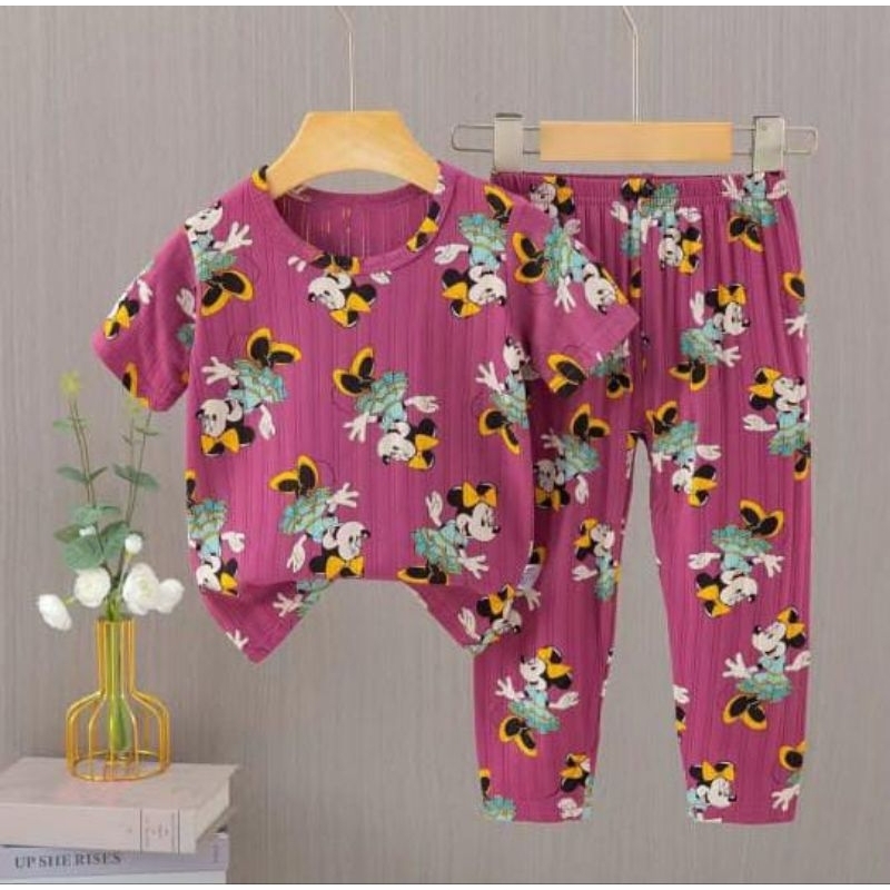 SETELAN HARIAN ANAK ORGANIK CP ORGANIK MINNIE MOUSE SIZE 1 2 3 TAHUN BAJU PIYAMA ANAK PEREMPUAN BAJU
