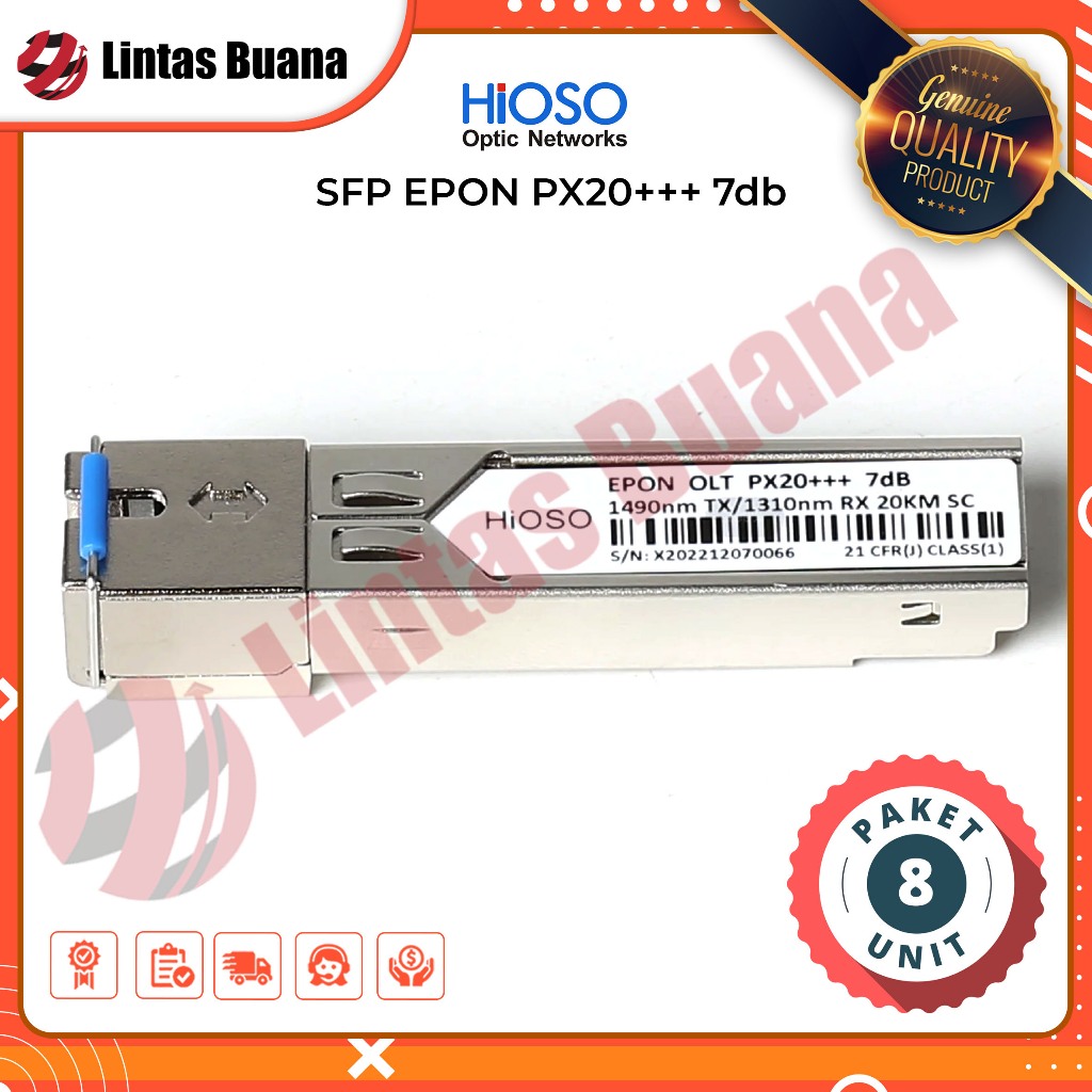 PAKET 8 pcs Hioso EPON SFP 7 dBm PX20+++ 7dB SFP 1.26Gbps 1490nm/1310nm 20 km