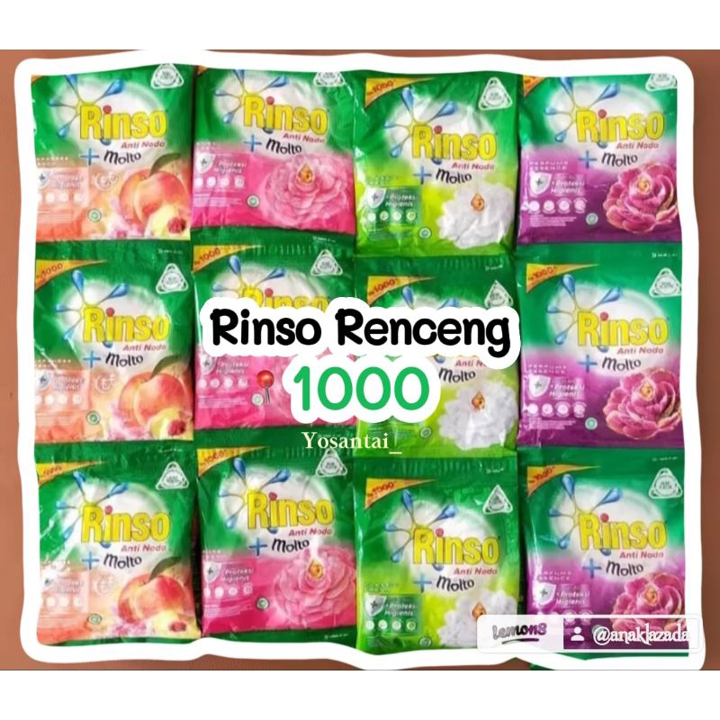 5 Renceng Rinso Bubuk sachet kemasan 1000/ RINSO SACHET BUBUK RENTENG KEMASAN 1000