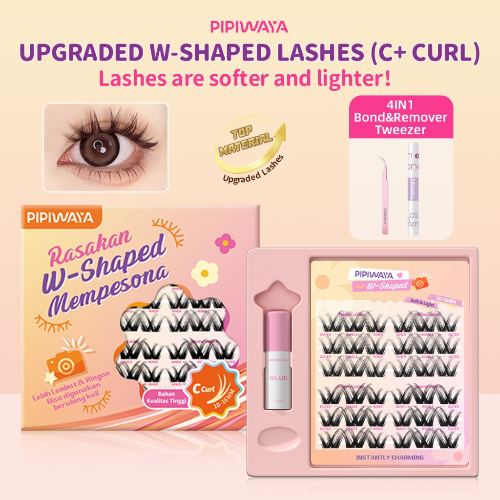 Paket Ekstensi Bulu Mata PIPIWAYA  Eyelash Extension 10-16mm - Klaster Bulu Mata Tipis, Lengkungan C