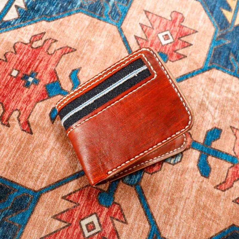 HISTRO stockholm leather wallet denim selvedge 17oz unsanfor - dompet kulit asli pria