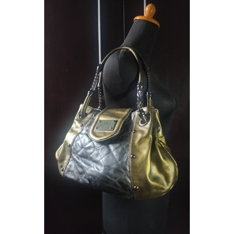 Shoulder Bag / Tas Bahu Kulit  Asli / Hand Bag  B A L E N C I A G A  Silver & Gold Pattern Leather P