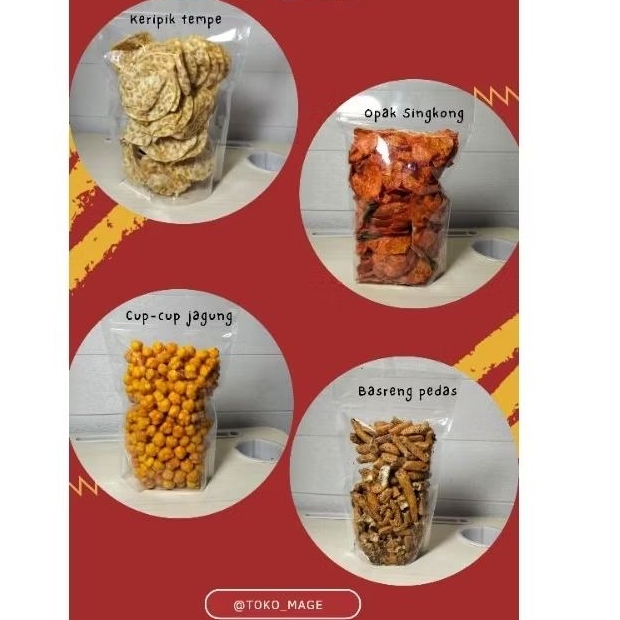 

cemilan gurih | snack | keripik tempe | opak singkong | cup-cup | basreng