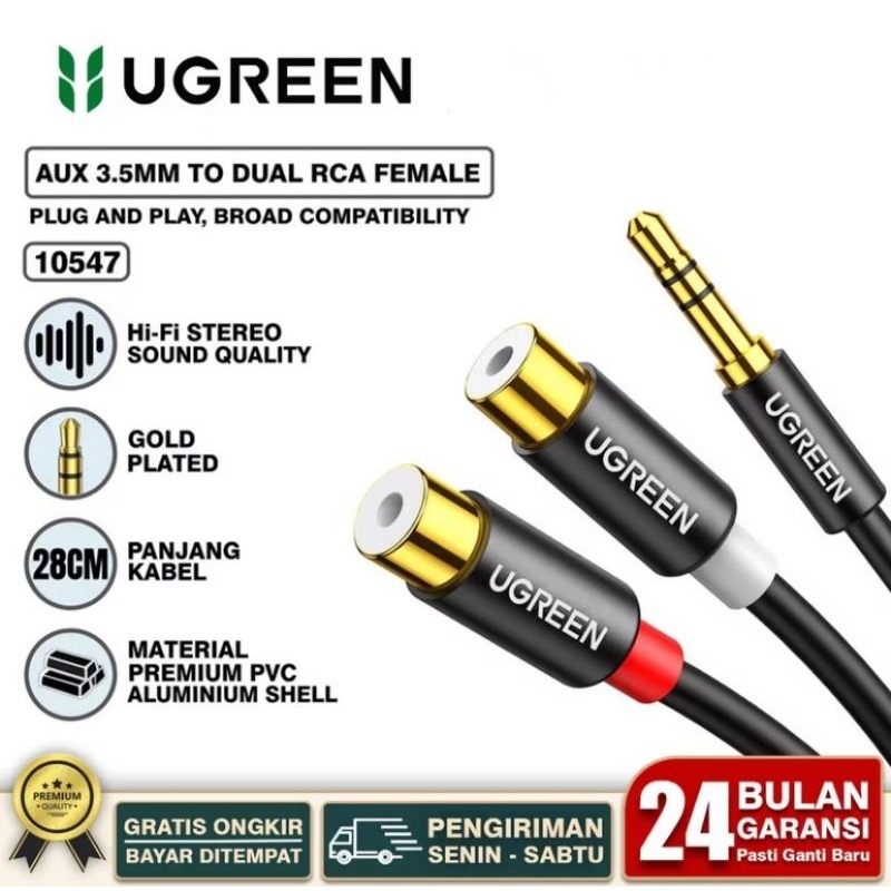 UGREEN Kabel Audio Stereo Jack 3.5mm To 2RCA Female For TV DVD Speaker
