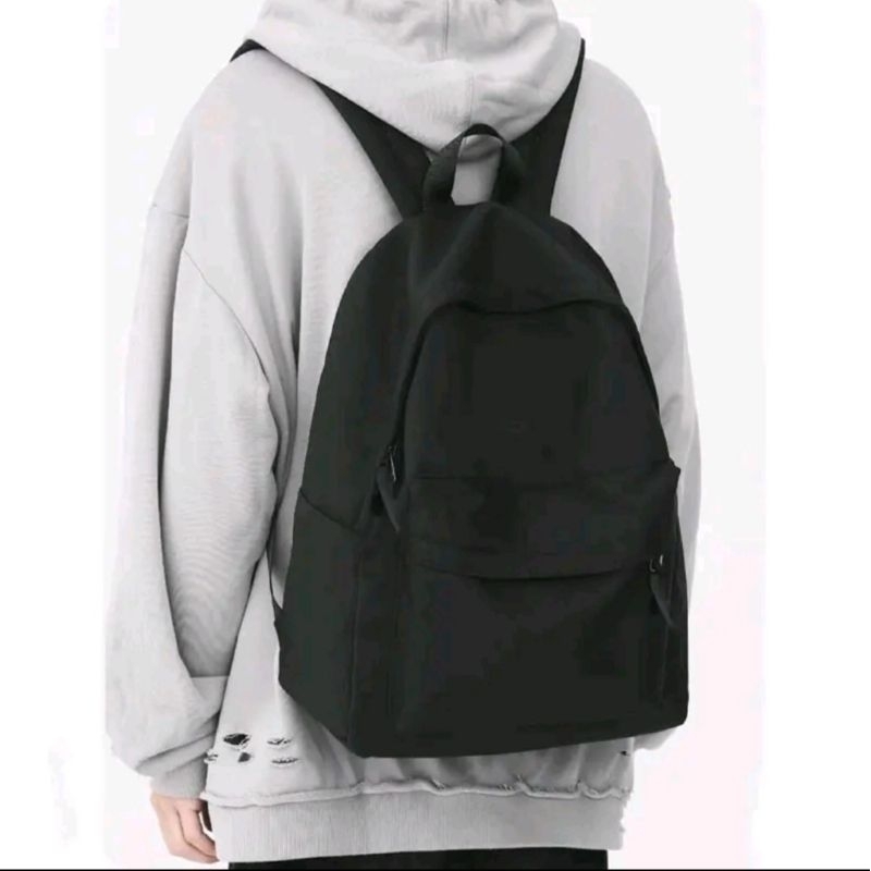 Tas Ransel sekolah Backpack Polos Hitam / Simple Ellegan fashion terkini kualitas bahan terbaik