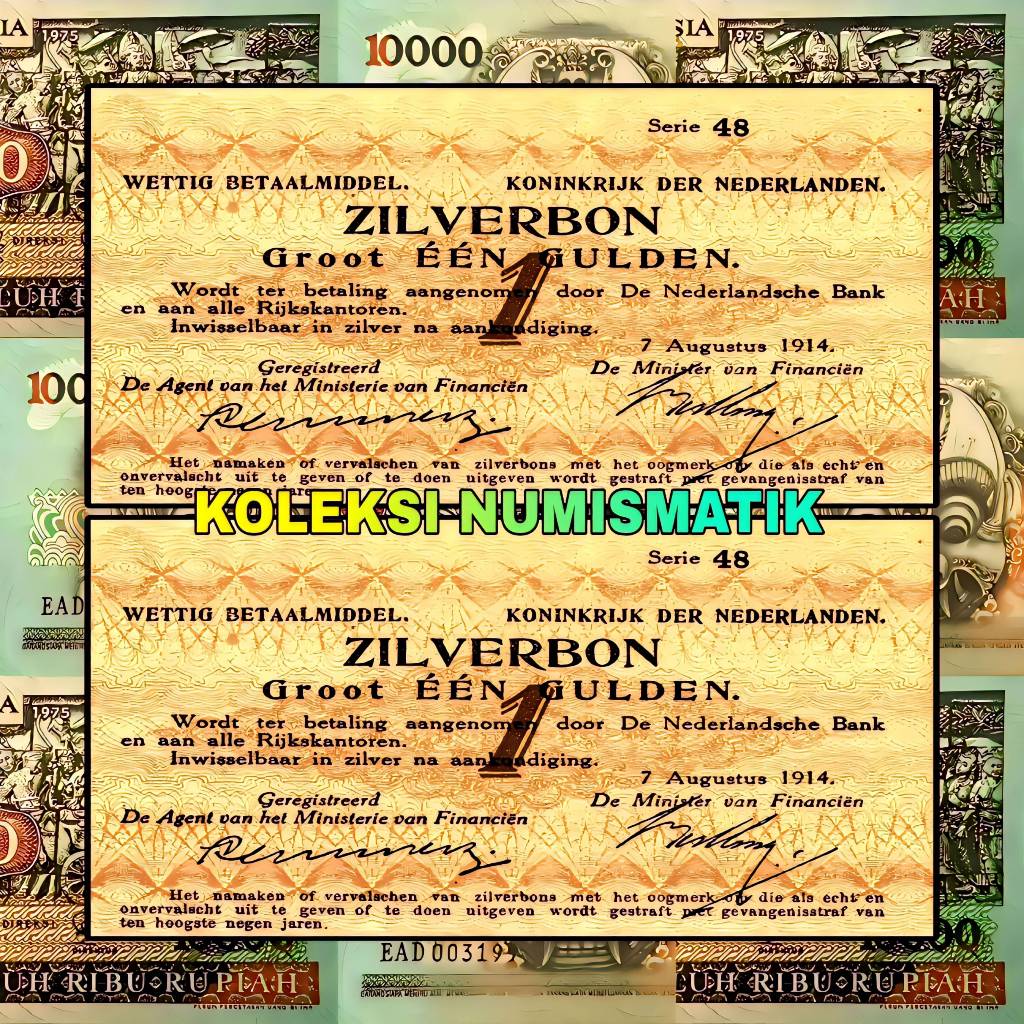 SOUVENIR SILVER VOUCHER KERTAS KUNO BELANDA 1 GULDEN 1914