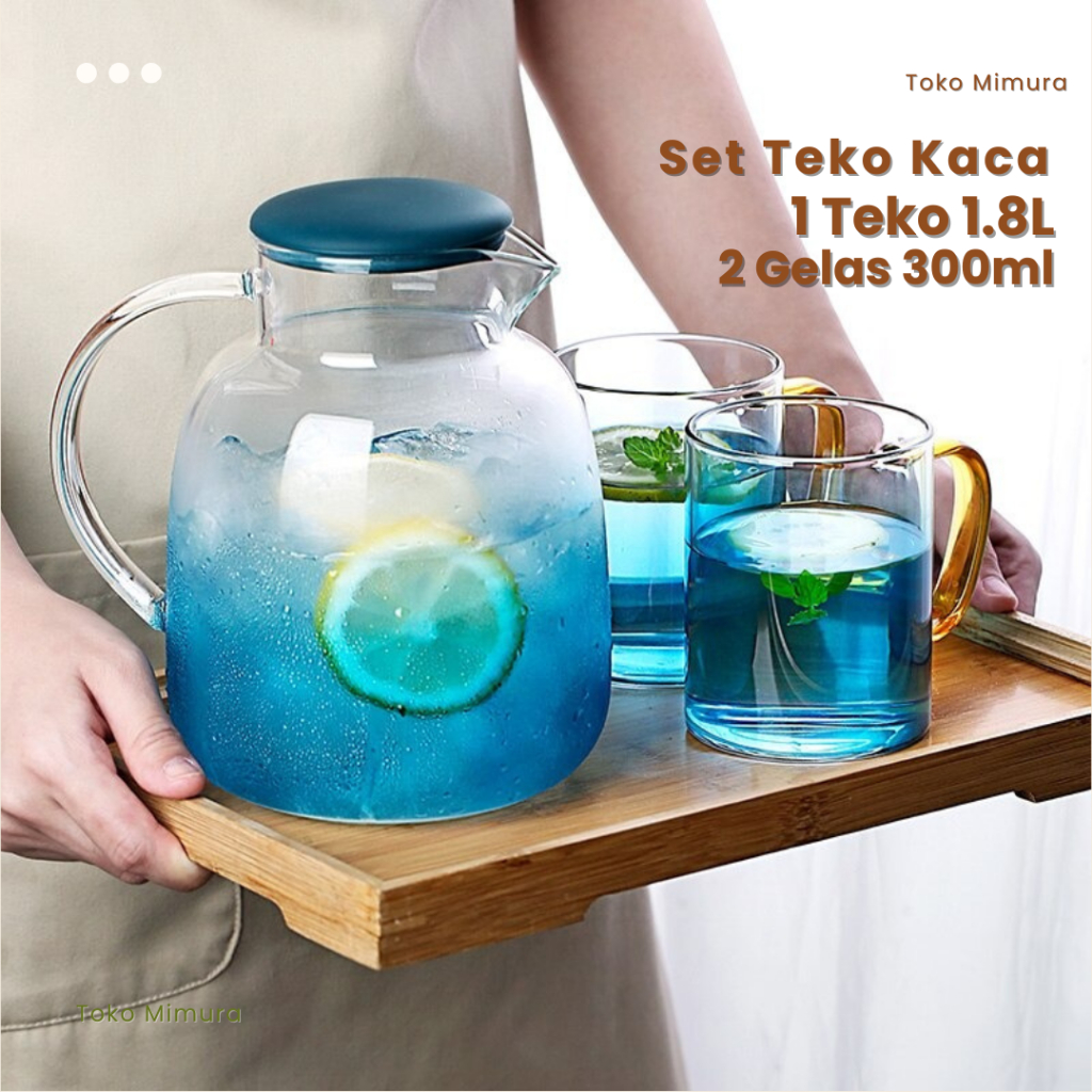 Set Teko Kaca Tahan Panas Dingin Pitcher Jug Teko Borosilicate 1800ml