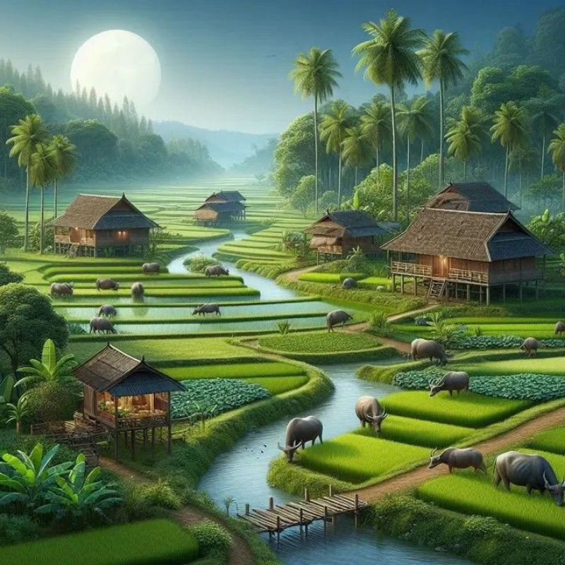 poster cetak, pemandangan pesawahan, hiasan dinding, pemandangan pesawahan, bisa cod