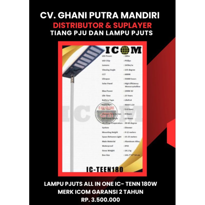 LAMPU JALAN PJU ALL IN ONE 180WATT
