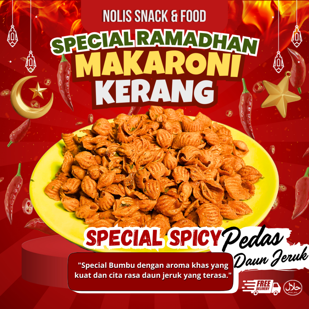 

Makaroni Kerang Special Pedas Daun Jeruk [NOLIS SNACK & FOOD] Makaroni Keong,Makaroni Spiral, bantet