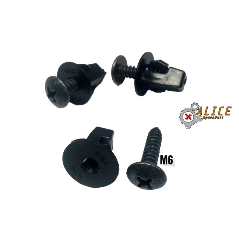 Klip kancing plastik dudukan baut + baut drat kasar m6 Baut 10 Toyota Avanza Xenia rush spit platik 