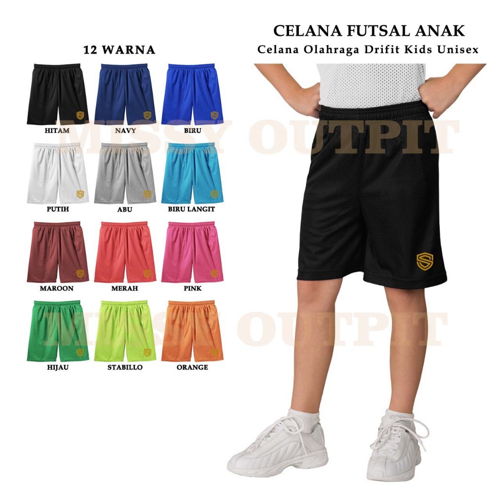 CELANA PENDEK FUTSAL ANAK DRY FIT OLAHRAGA FUTSAL SEPAKBOLA SEPEDA VOLI BADMINTON UNISEX