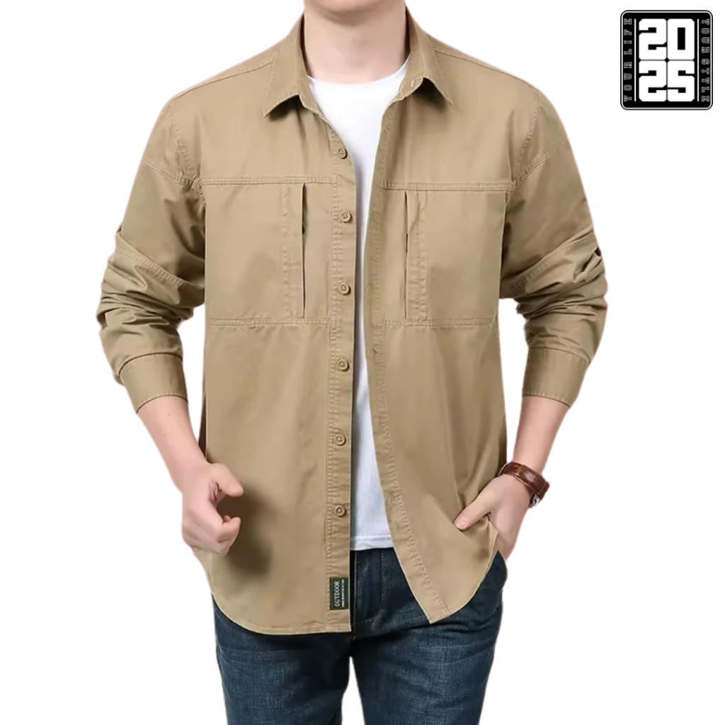 Kemeja Tactical Pria Cream Lengan Panjang / Kemeja Pria Lengan Panjang / Kemeja Tactical Pria / Keme