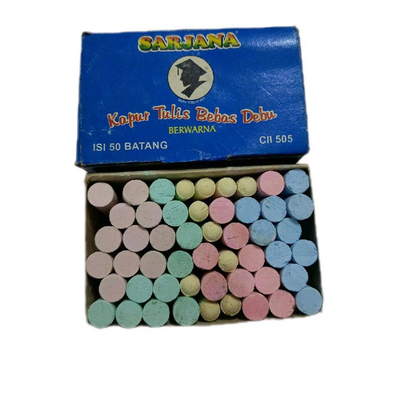 

kapur tulis warna batangan merk sarjana isi 50