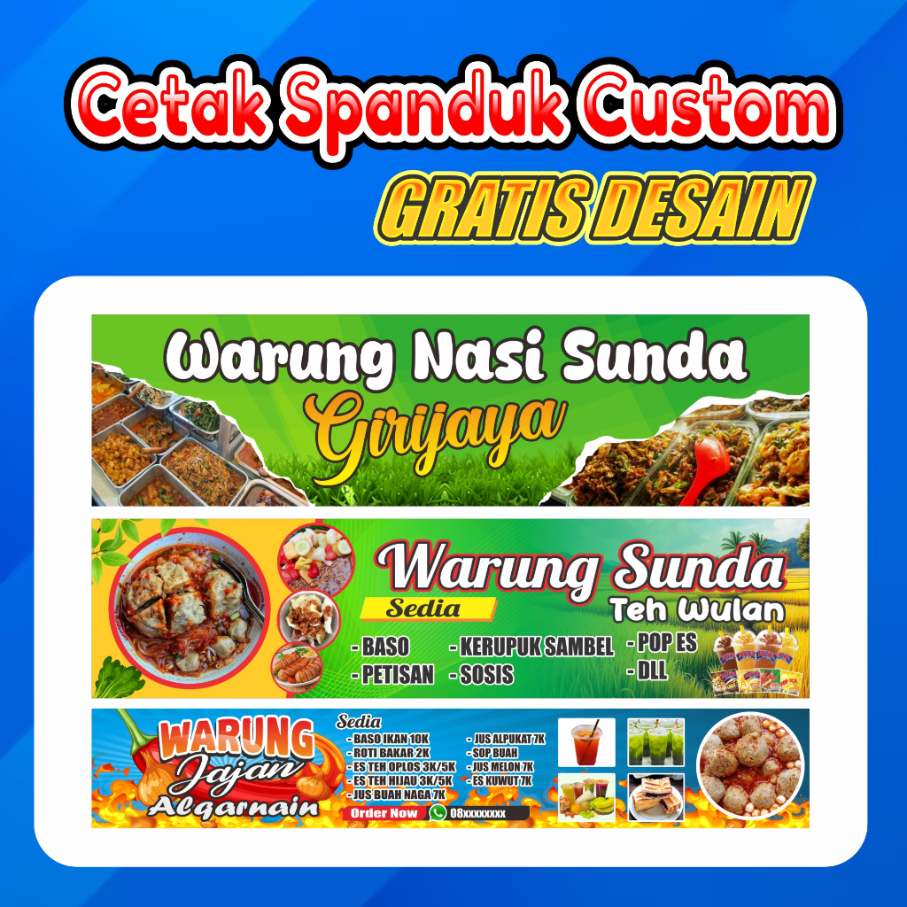 Spanduk Custom Jualan / Spanduk Warung / Spanduk Kedai  GRATIS DESAIN cetak spanduk custom