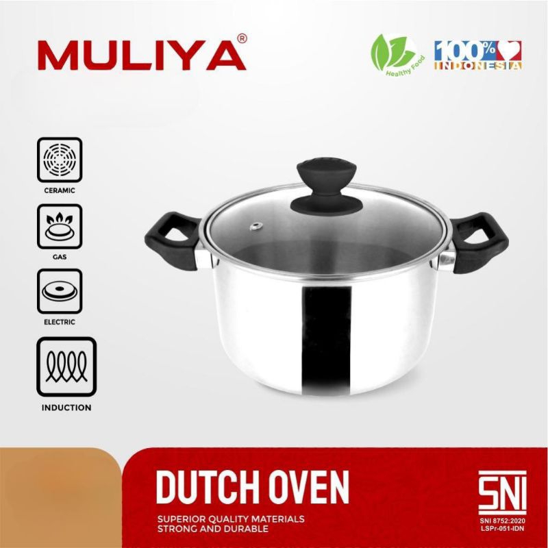 Panci Dutch Oven Tutup Kaca 22 cm