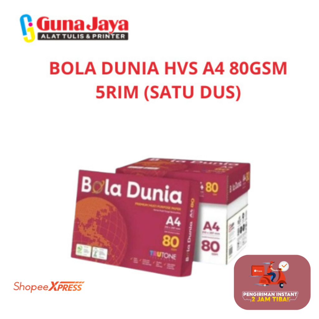 

BOLA DUNIA HVS A4 80GSM 5RIM / SATU DUS ( KHUSUS INSTAN )